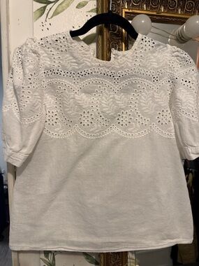 White Eyelet Lace Detail Women's Top
